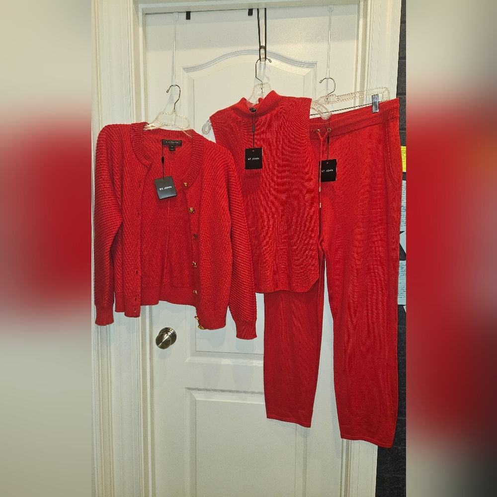 3 piece red casual sweater set